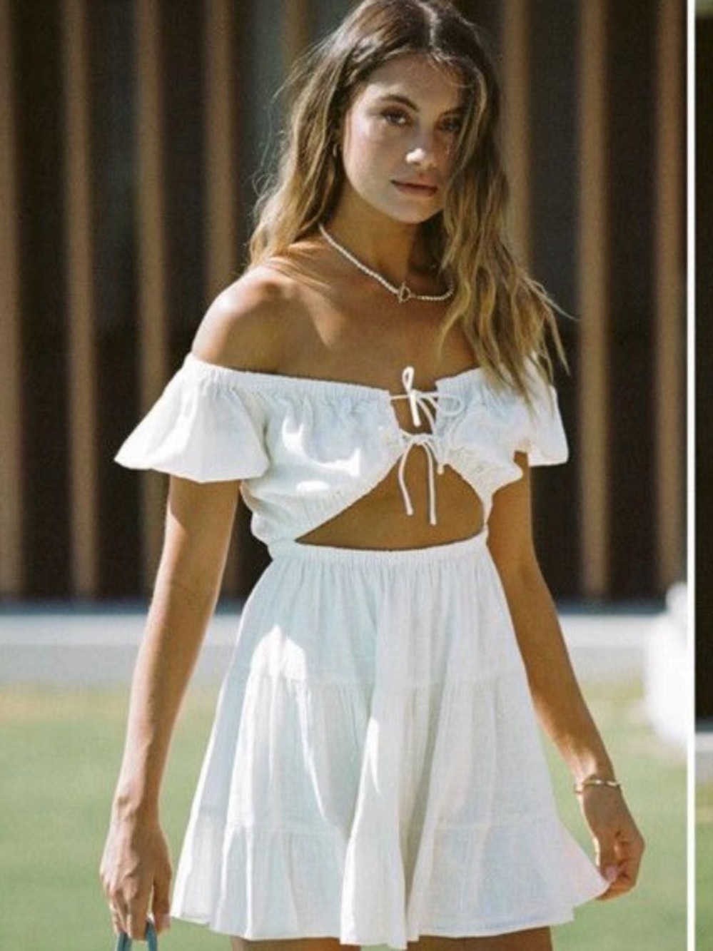 Off-Shouldered Cream Cutout Summer Dress